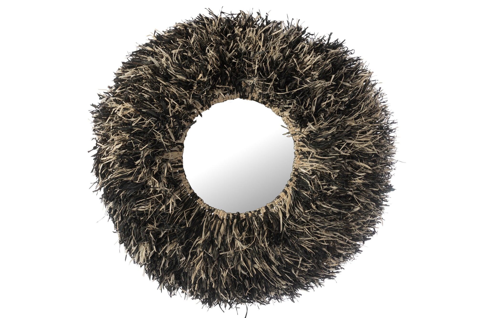J-LINE WANDSPIEGEL ROND SISAL ZWART/WIT - Tuincentrum Lopik