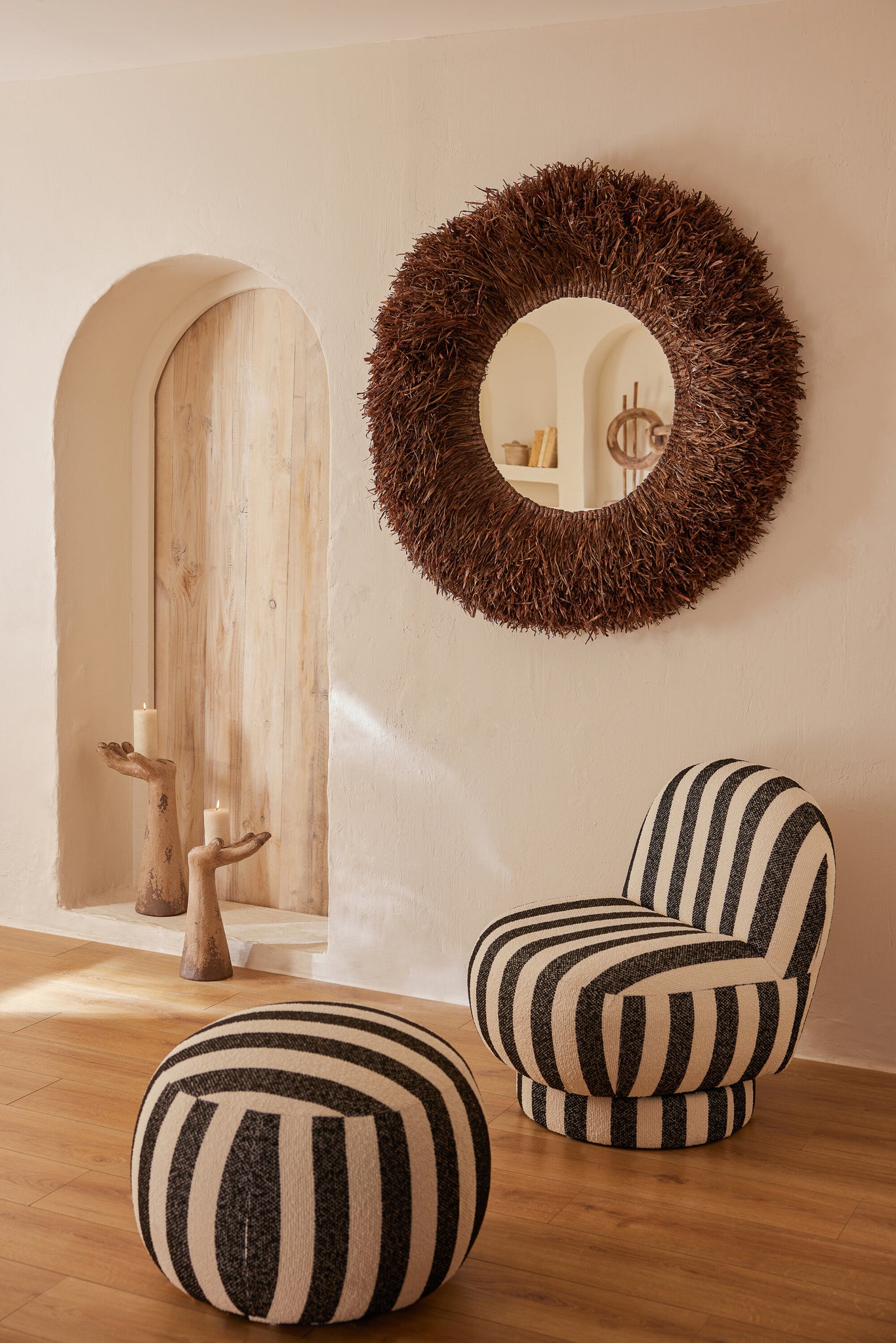 J-LINE WANDSPIEGEL ROND SISAL DONKERBRUIN - Tuincentrum Lopik