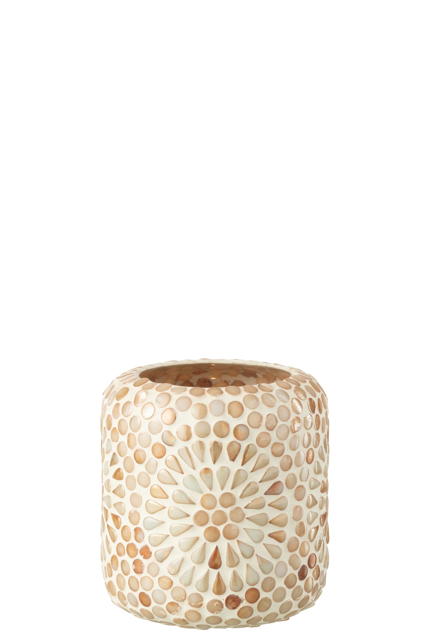 J-LINE KAARSENHOUDER MOZAÏEK GLAS BEIGE/WIT 10X10X11CM - Tuincentrum Lopik
