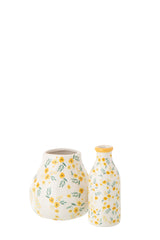 J-LINE VASE FLOWERS DOLOMIT WEISS/HELLGELB