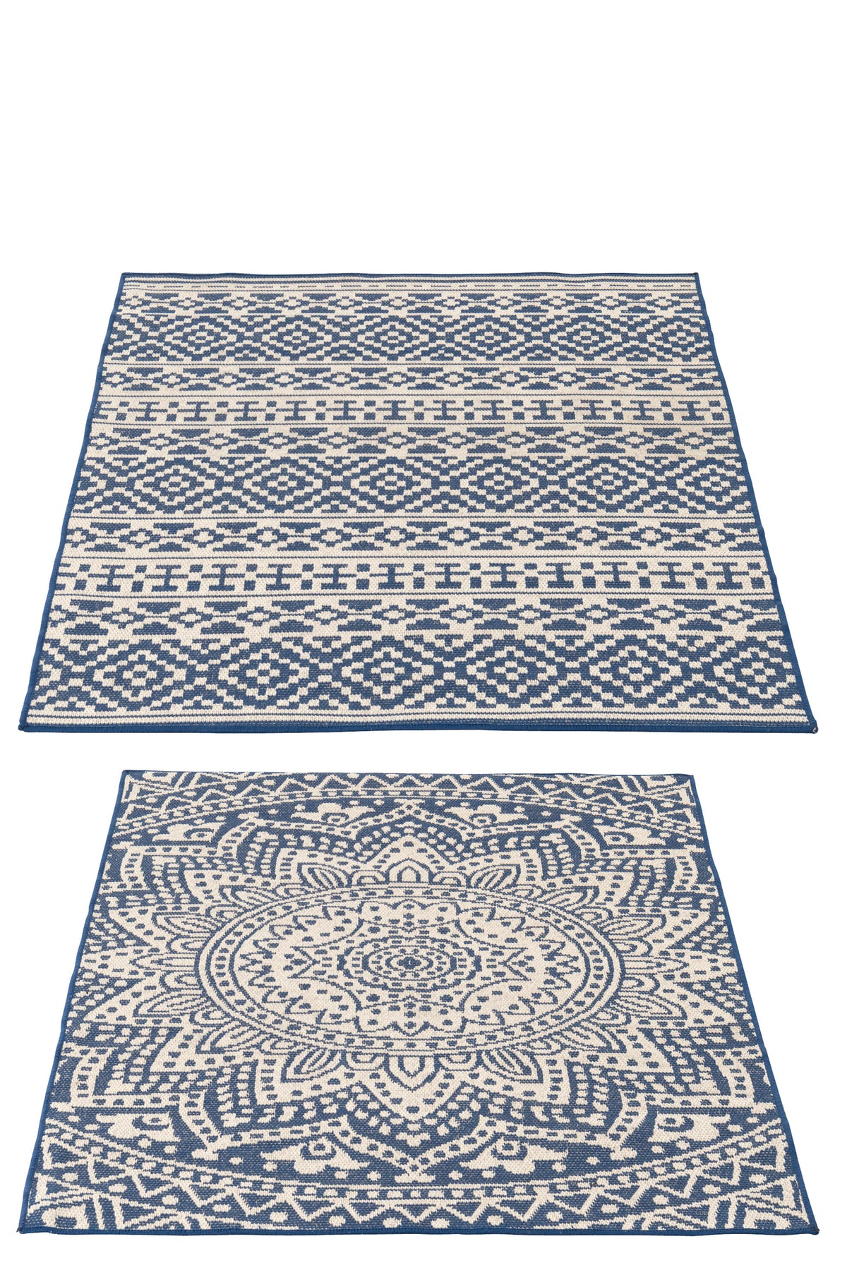 Rug Outdoor Mosaic Polypropylene Dark Blue/White Assortment Of 2 - Tuincentrum Lopik