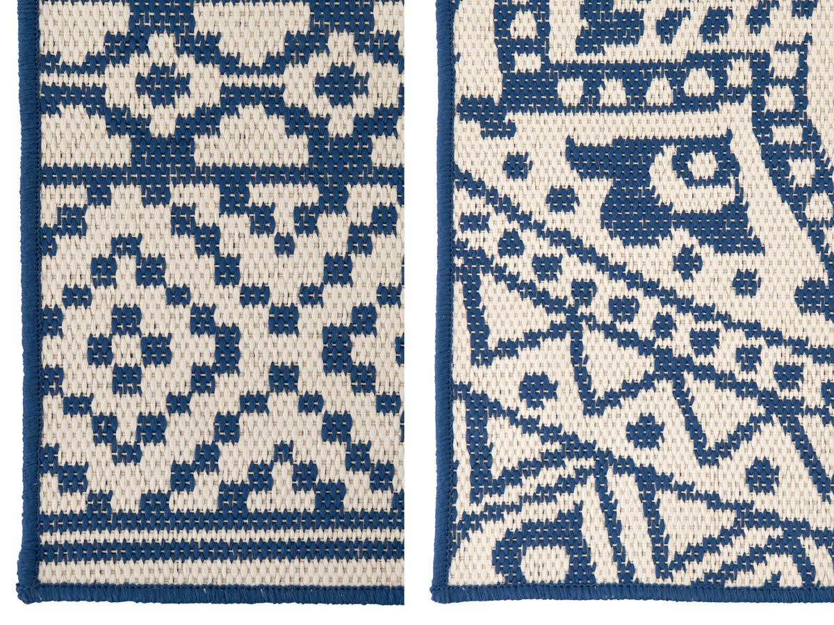 Rug Outdoor Mosaic Polypropylene Dark Blue/White Assortment Of 2 - Tuincentrum Lopik