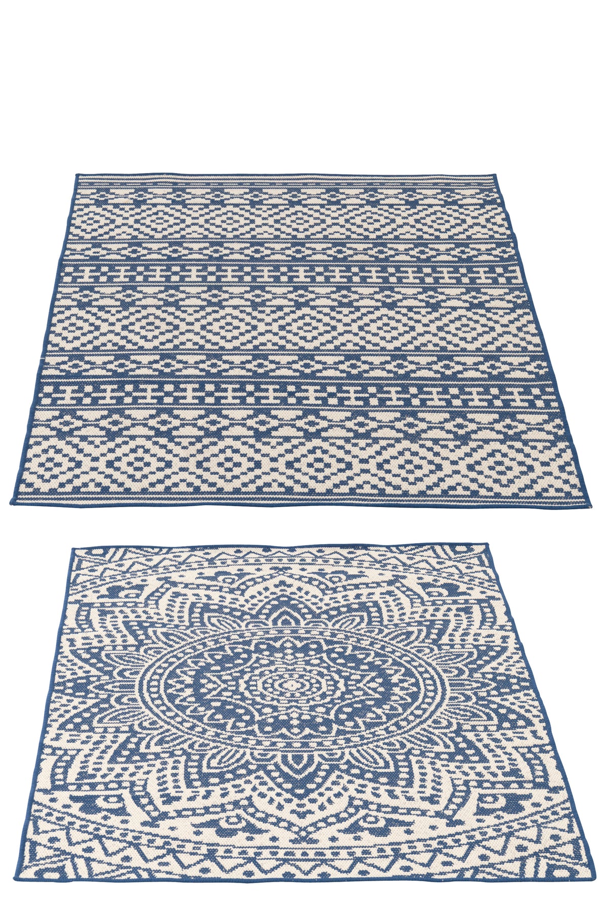 Rug Outdoor Mosaic Polypropylene Dark Blue/White Assortment Of 2 - Tuincentrum Lopik