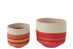 J-LINE SET OF 2 BASKET STRIPED SEAGRASS MULTI - Tuincentrum Lopik