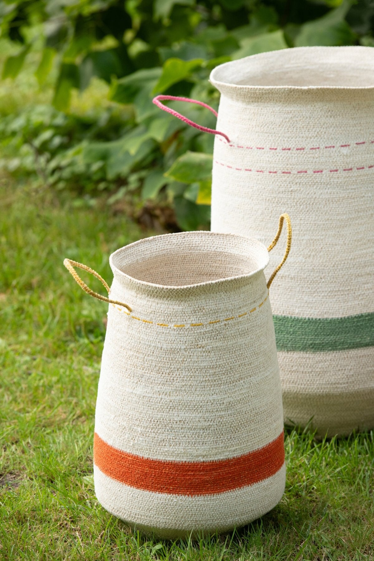 J-LINE SET OF 3 BASKET WITH HANDLE STRIPED SEAGRASS MULTI