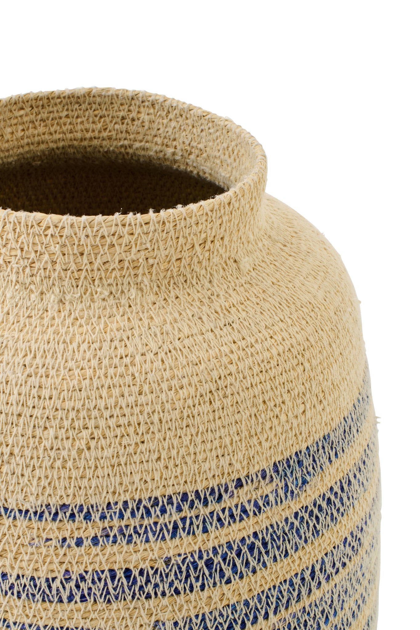 J-LINE BASKET STRIPED SEAGRASS/GLASS NATURAL/BLUE - Tuincentrum Lopik