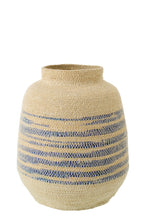 J-LINE BASKET STRIPED SEAGRASS/GLASS NATURAL/BLUE - Tuincentrum Lopik