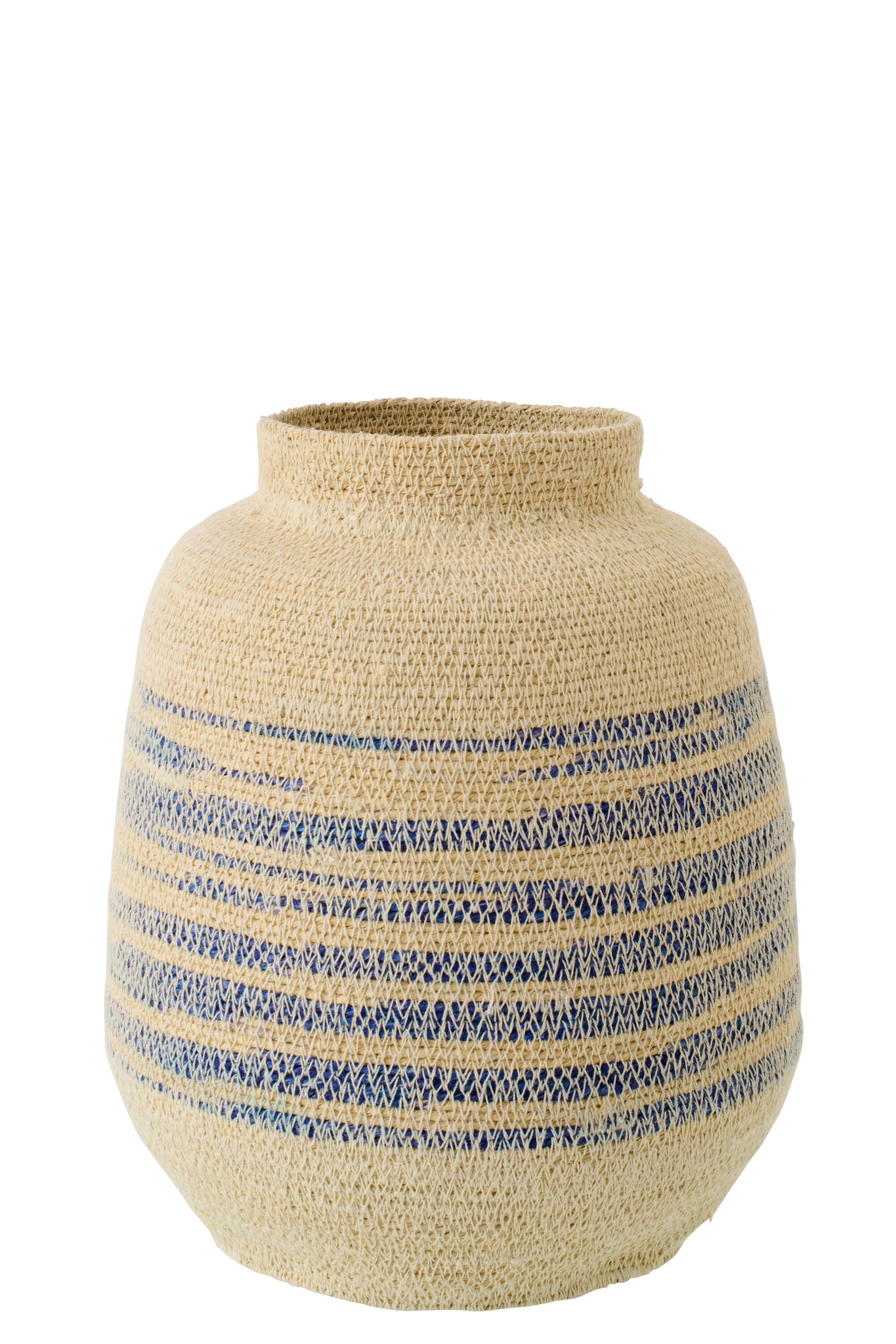 J-LINE BASKET STRIPED SEAGRASS/GLASS NATURAL/BLUE - Tuincentrum Lopik