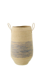 J-LINE BASKET WITH HANDLE STRIPED SEAGRASS NATURAL/BLUE - Tuincentrum Lopik