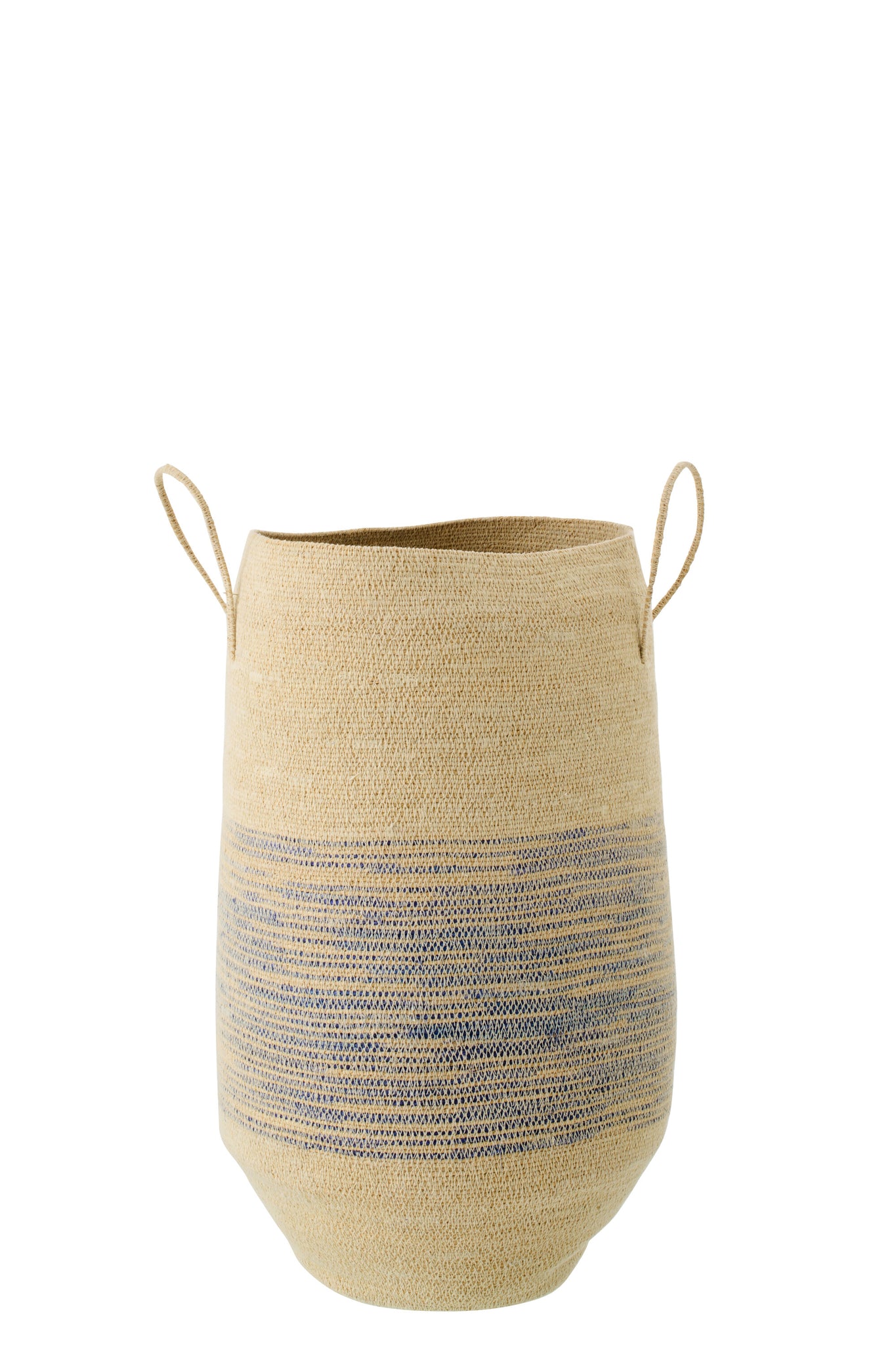J-LINE BASKET WITH HANDLE STRIPED SEAGRASS NATURAL/BLUE - Tuincentrum Lopik