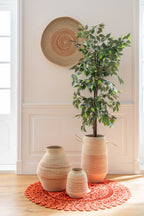 J-LINE BASKET STRIPED SEAGRASS NATURAL/DARK ORANGE - Tuincentrum Lopik