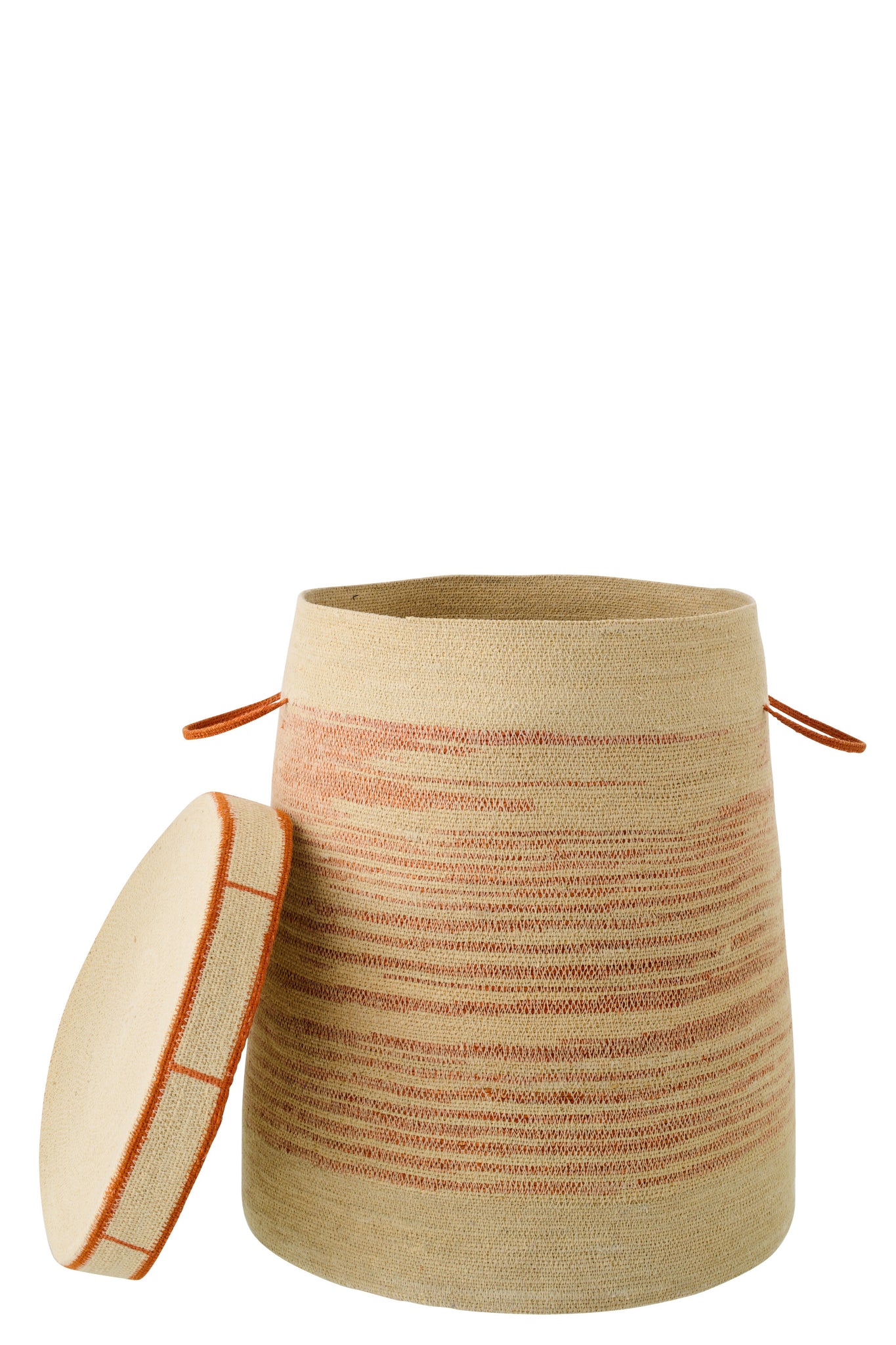 J-LINE MAND MET HANDVAT + DEKSEL GESTREEPT ZEEGRAS NATUREL/DONKERORANJE 51X51XH60CM - Tuincentrum Lopik