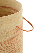 J-LINE MAND MET HANDVAT + DEKSEL GESTREEPT ZEEGRAS NATUREL/DONKERORANJE 51X51XH60CM - Tuincentrum Lopik
