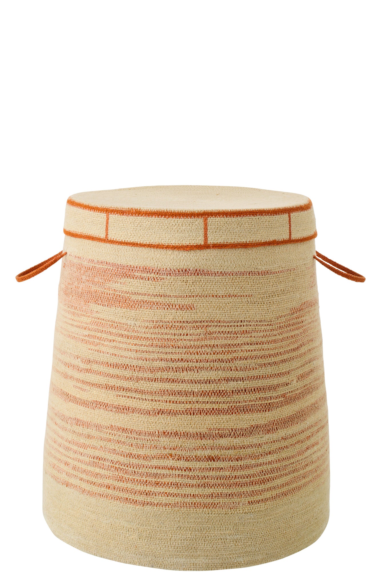 J-LINE MAND MET HANDVAT + DEKSEL GESTREEPT ZEEGRAS NATUREL/DONKERORANJE 51X51XH60CM - Tuincentrum Lopik