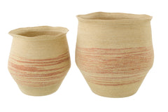 Set Of 2 Basket Striped Seagrass Natural/Dark Orange - Tuincentrum Lopik