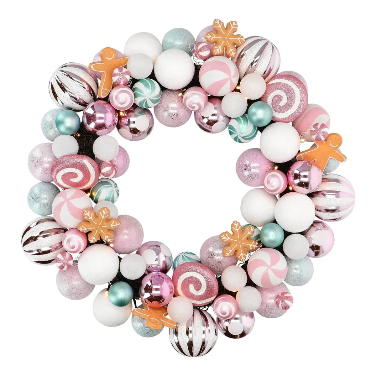 Ronde kerstslinger met ballen en LED-licht Kerstdecoratie Ø 65 cm - Copy