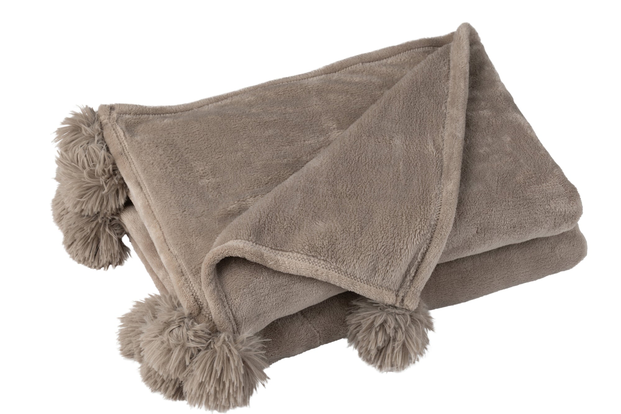 J-LINE PLAID POMPOM POLYESTER TAUPE - Tuincentrum Lopik
