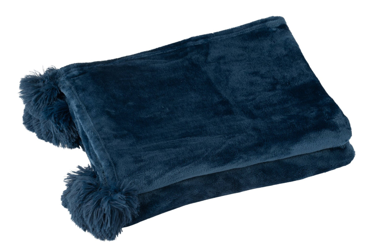 J-LINE PLAID POMPOM POLYESTER BLAU