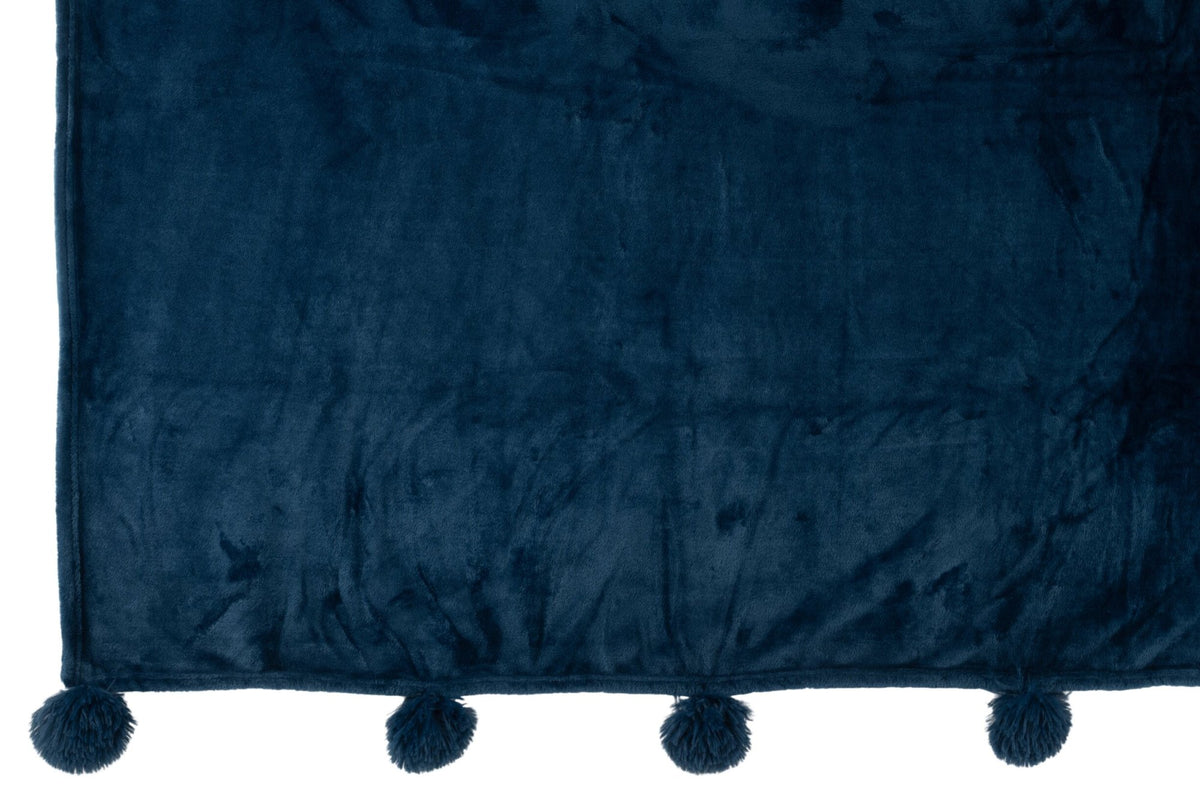 J-LINE PLAID POMPOM POLYESTER BLAU