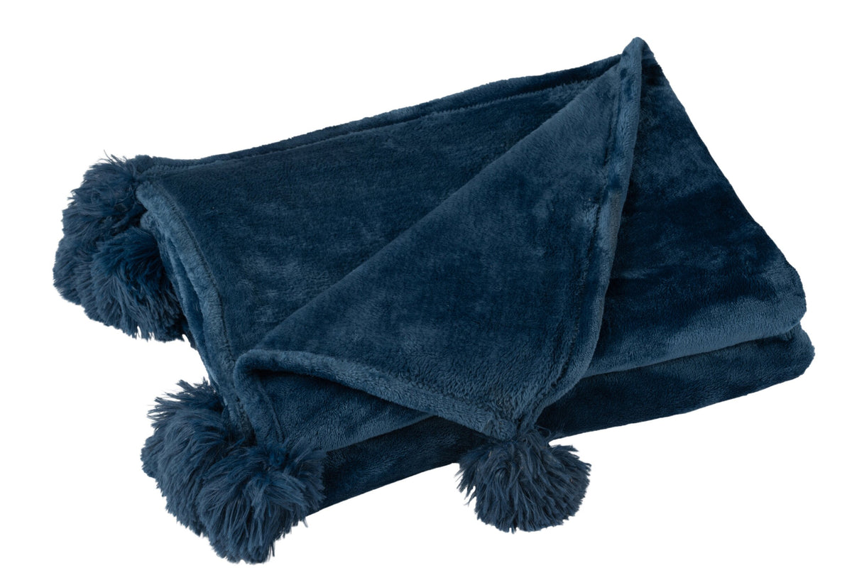 J-LINE PLAID POMPOM POLYESTER BLAU