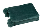 J-LINE PLAID POMPOM POLYESTER DONKERGROEN 170 X 130 CM