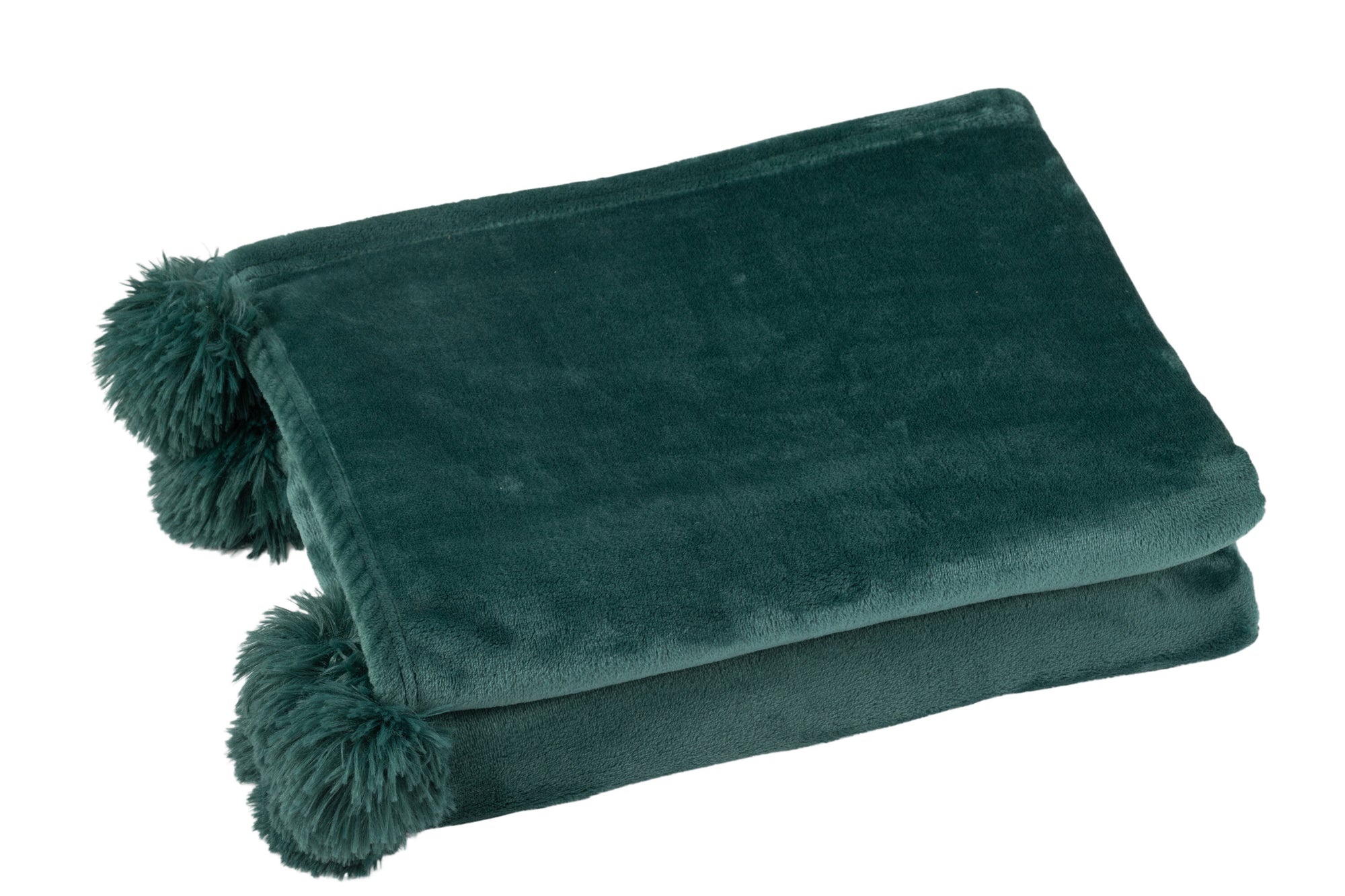 J-LINE PLAID POMPOM POLYESTER DONKERGROEN 170 X 130 CM