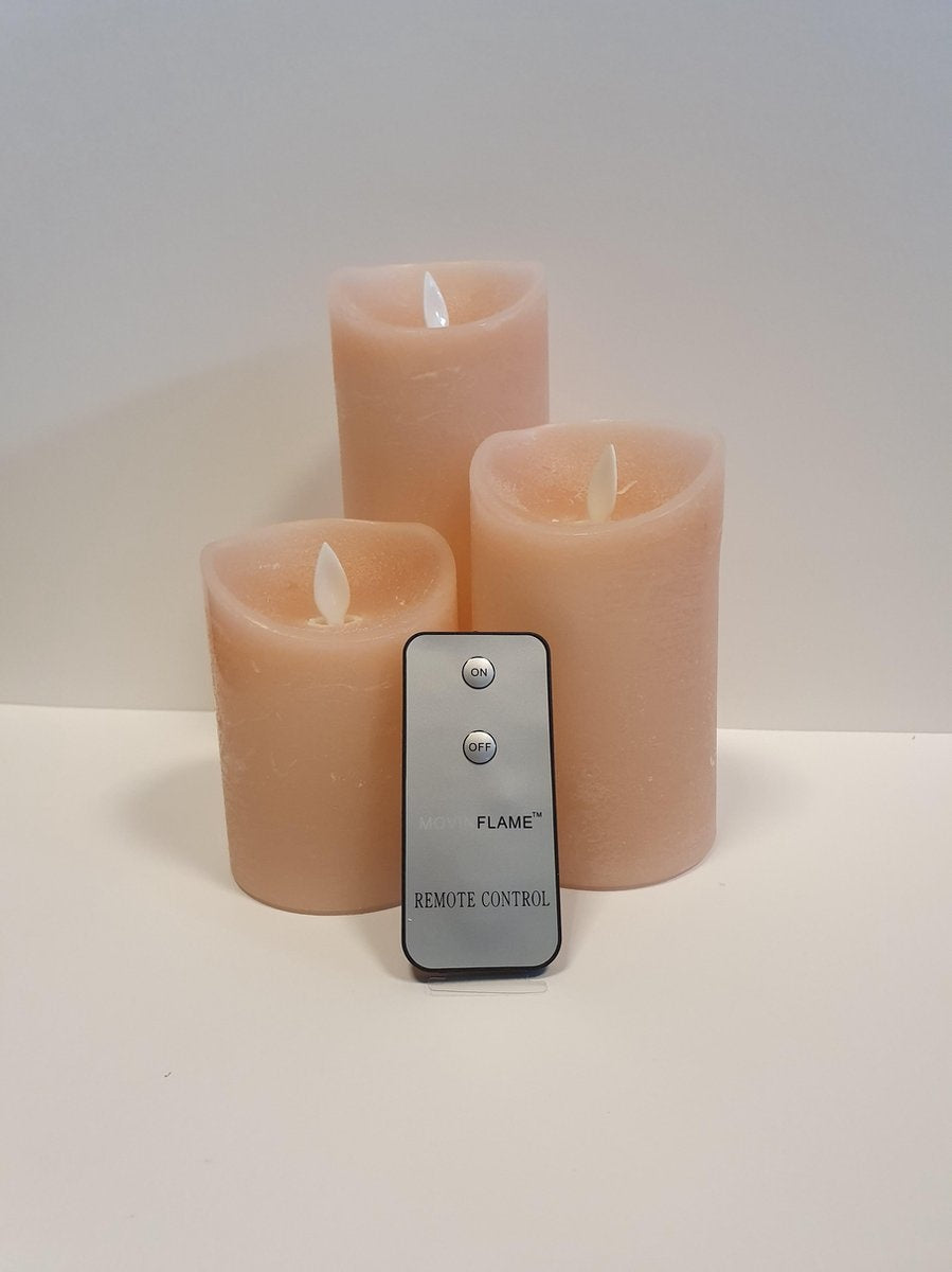 Waskaars zalm Led set van 3 met afstandsbediening en timer met bewegende vlam