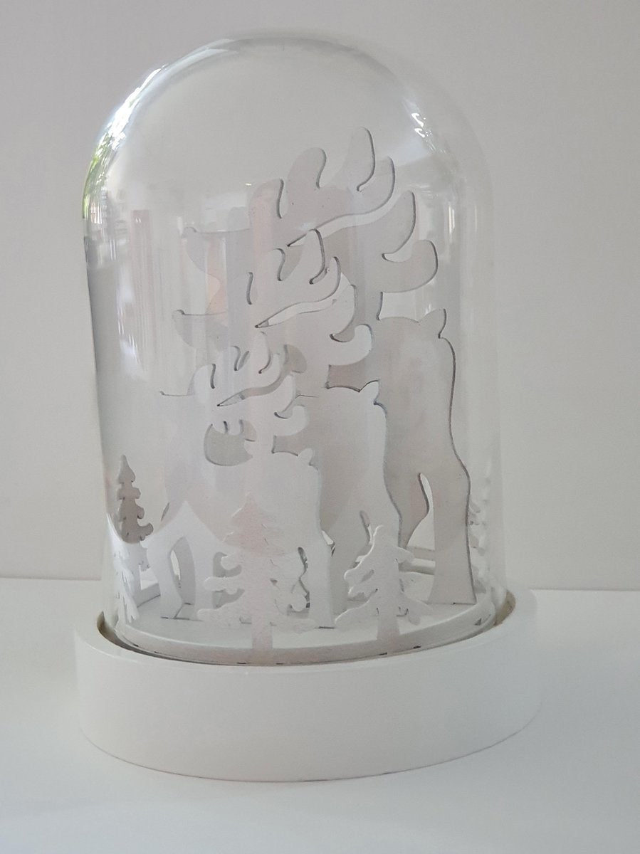Grote glazen kerst Stolp (18 cm!) met Led verlichting en houtsnijwerk
