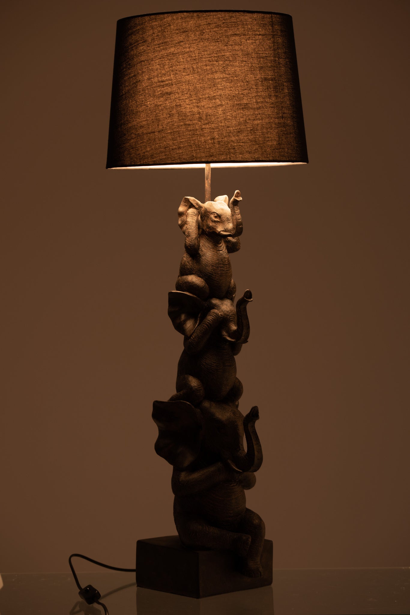 Lamp met 3 olifanten, polyresin, bruin - Tuincentrum Lopik