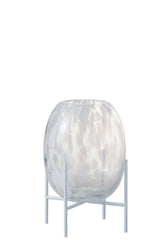 J-LINE VASE AUF FUSS GLAS TRANSPARENT/WEISS KLEIN