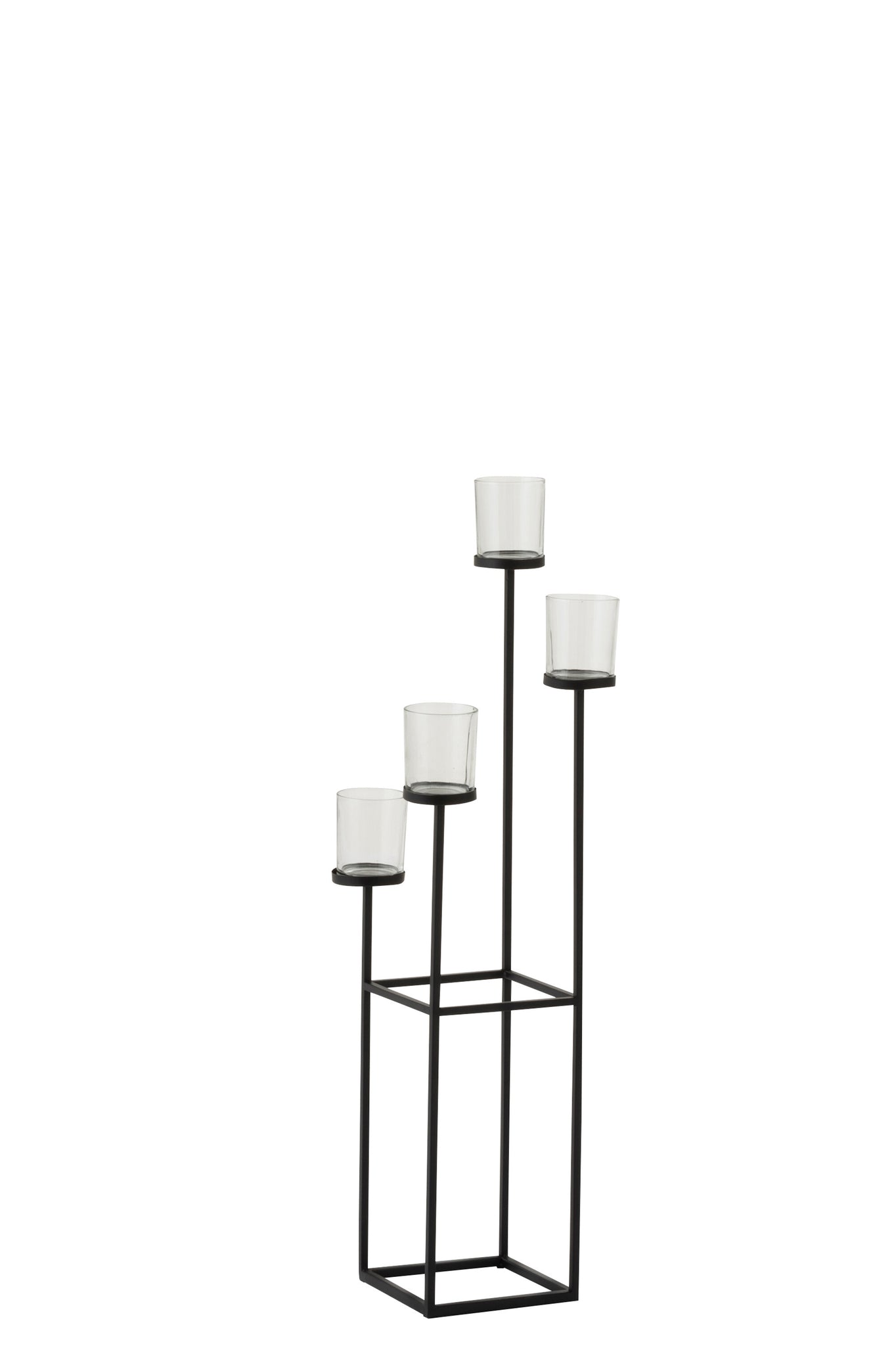 J-LINE KAARSENHOUDER 4 DELEN METAAL/GLAS ZWART - Tuincentrum Lopik