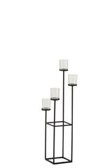 J-LINE KAARSENHOUDER 4 DELEN METAAL/GLAS ZWART - Tuincentrum Lopik
