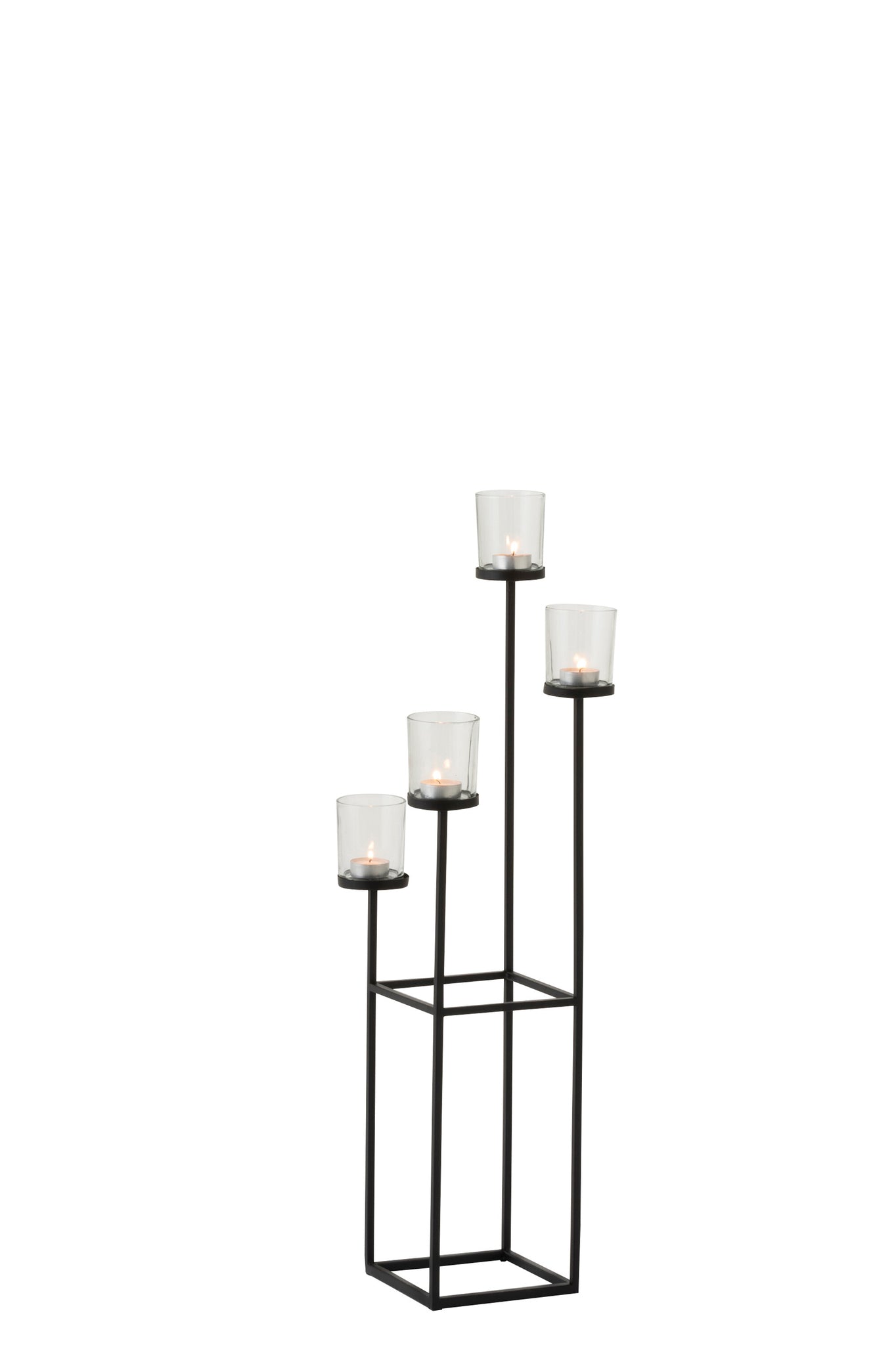 J-LINE KAARSENHOUDER 4 DELEN METAAL/GLAS ZWART - Tuincentrum Lopik
