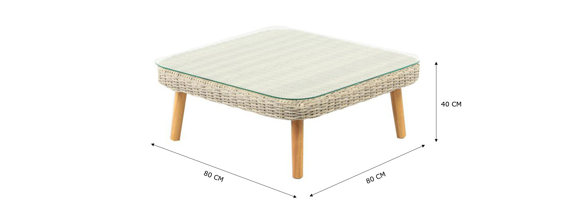 MIRA LOUNGE CORNER TABLE 80X80X40CM ALU LICHTGEEL WICKER WIT NATUREL ACACIA TEAK LOOK GLASPLAAT