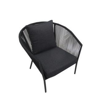 EUROFAR REIMS LOUNGE CHAIR ZWART TOUW/ALU MET KUSSEN