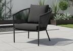 EUROFAR REIMS LOUNGE CHAIR ZWART TOUW/ALU MET KUSSEN