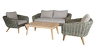 SERRANO LOUNGESET 4-TEILIG ALU GRAU / WICKER RUND 10MM GREEN FADED GREY / AKAZIE TEAK-OPTIK HELL