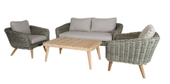 SERRANO LOUNGESET 4-TEILIG ALU GRAU / WICKER RUND 10MM GREEN FADED GREY / AKAZIE TEAK-OPTIK HELL