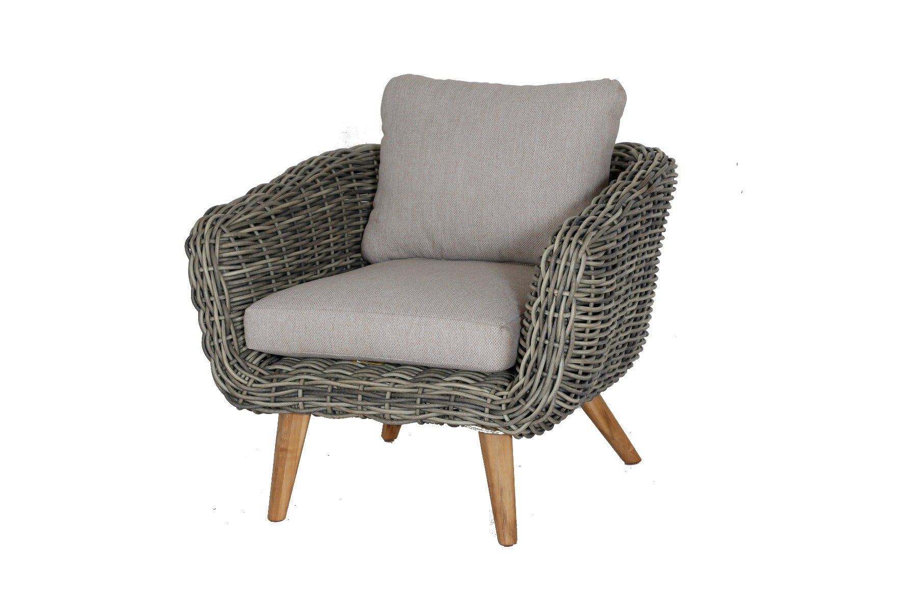 SERRANO LOUNGESET 4-TEILIG ALU GRAU / WICKER RUND 10MM GREEN FADED GREY / AKAZIE TEAK-OPTIK HELL