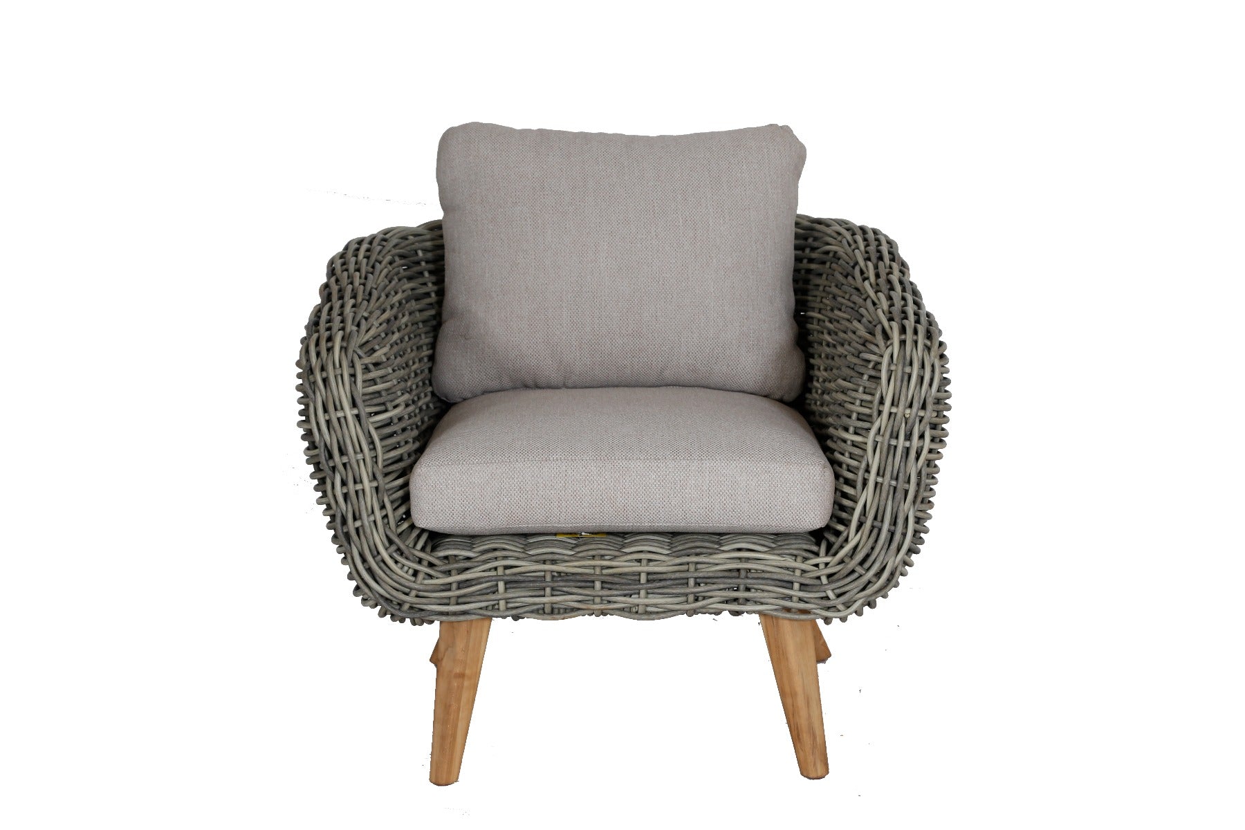 SERRANO LOUNGESET 4-TEILIG ALU GRAU / WICKER RUND 10MM GREEN FADED GREY / AKAZIE TEAK-OPTIK HELL