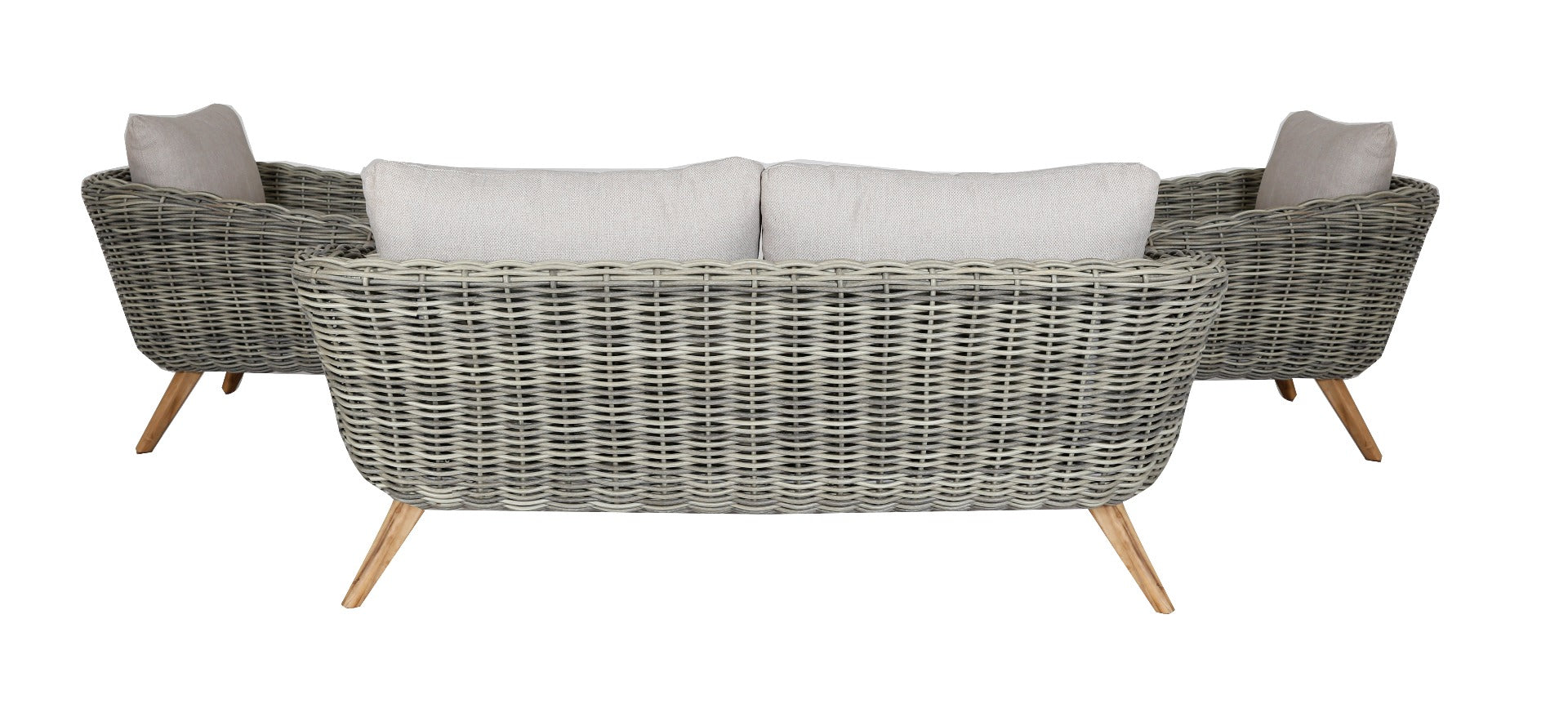 SERRANO LOUNGESET 4-TEILIG ALU GRAU / WICKER RUND 10MM GREEN FADED GREY / AKAZIE TEAK-OPTIK HELL