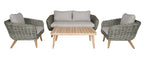 SERRANO LOUNGESET 4-TEILIG ALU GRAU / WICKER RUND 10MM GREEN FADED GREY / AKAZIE TEAK-OPTIK HELL