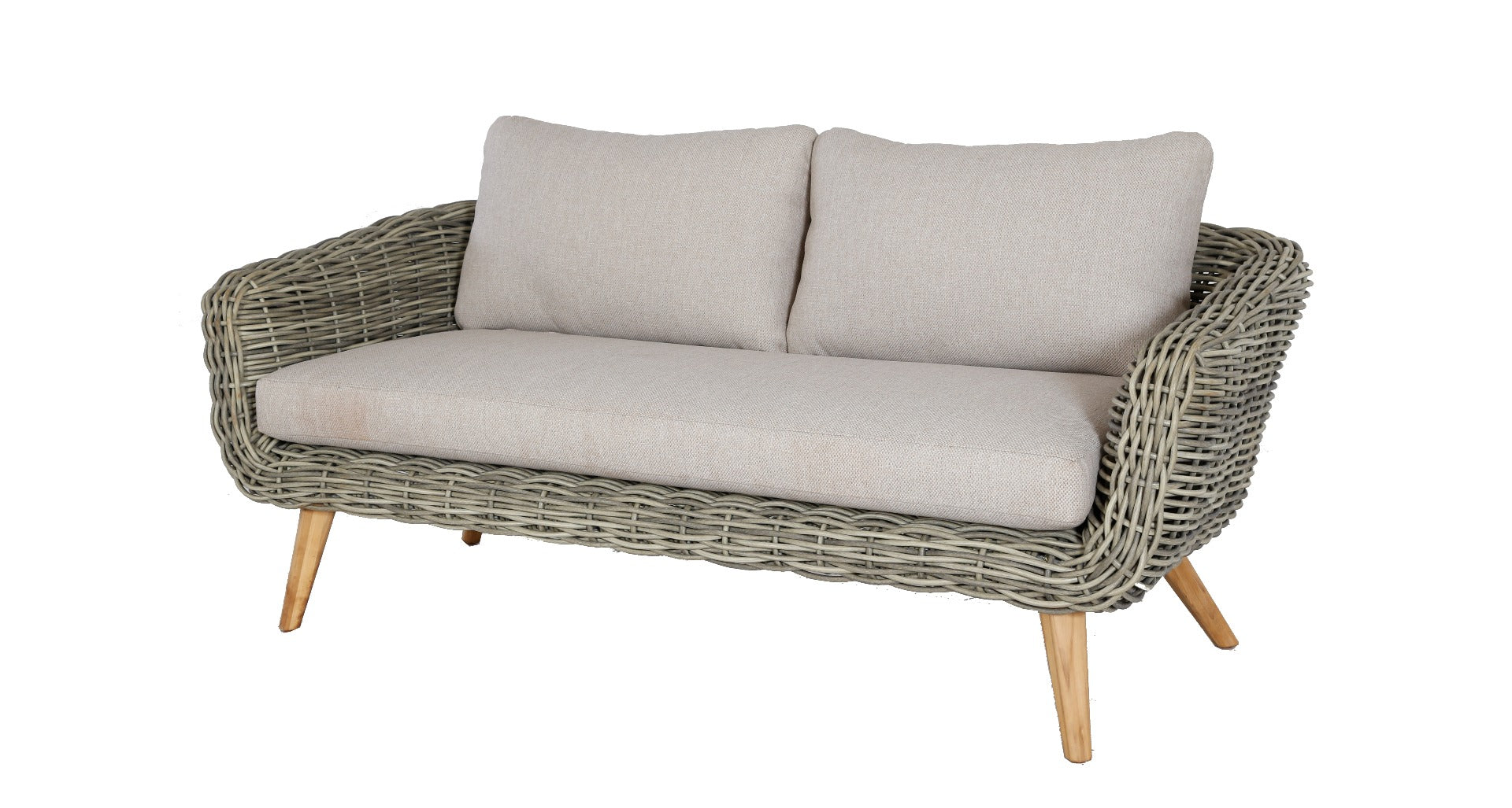 SERRANO LOUNGESET 4-TEILIG ALU GRAU / WICKER RUND 10MM GREEN FADED GREY / AKAZIE TEAK-OPTIK HELL