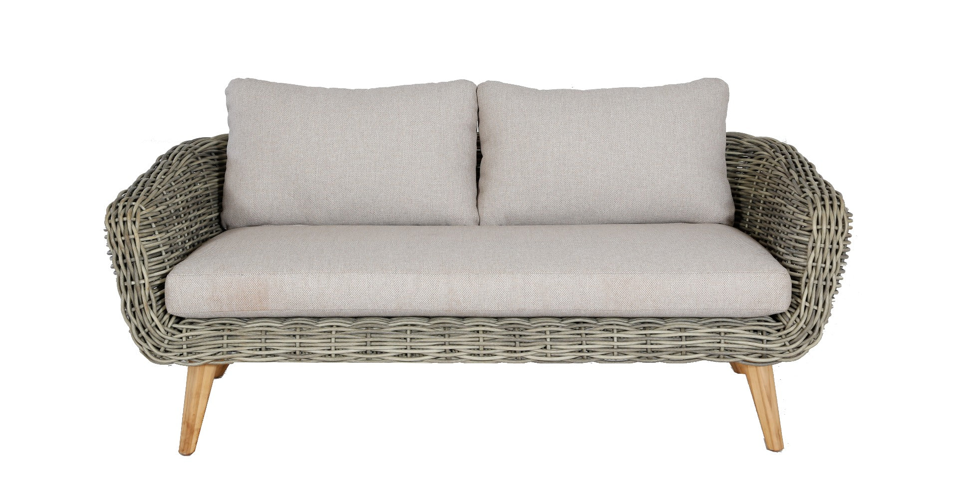 SERRANO LOUNGESET 4-TEILIG ALU GRAU / WICKER RUND 10MM GREEN FADED GREY / AKAZIE TEAK-OPTIK HELL
