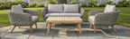 SERRANO LOUNGESET 4-TEILIG ALU GRAU / WICKER RUND 10MM GREEN FADED GREY / AKAZIE TEAK-OPTIK HELL