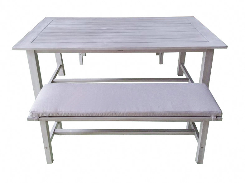 RAVELLO DINING SET 3PCS 2X BANK + TAFEL 177X102X75CM ACACIA FOSSIL GREY ROYAL STONE GREY KUSSENS