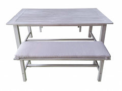 RAVELLO DINING SET 3PCS 2X BANK + TAFEL 177X102X75CM ACACIA FOSSIL GREY ROYAL STONE GREY KUSSENS