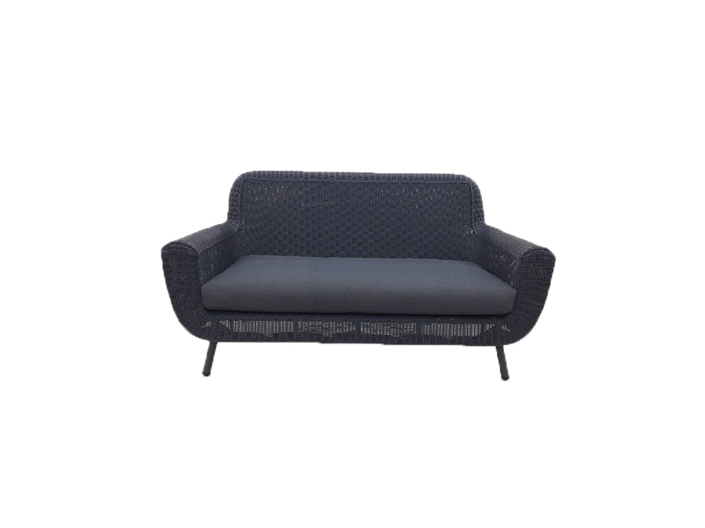 JONAH 2-ZITS SOFA STAAL DONKERGRIJS WICKER ROUND 3MM DONKERGRIJS ANTRACIET ROYAL GREY BRANDVERTRAGENDE KUSSENS