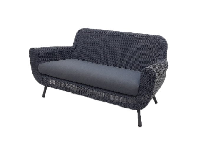 JONAH 2-ZITS SOFA STAAL DONKERGRIJS WICKER ROUND 3MM DONKERGRIJS ANTRACIET ROYAL GREY BRANDVERTRAGENDE KUSSENS