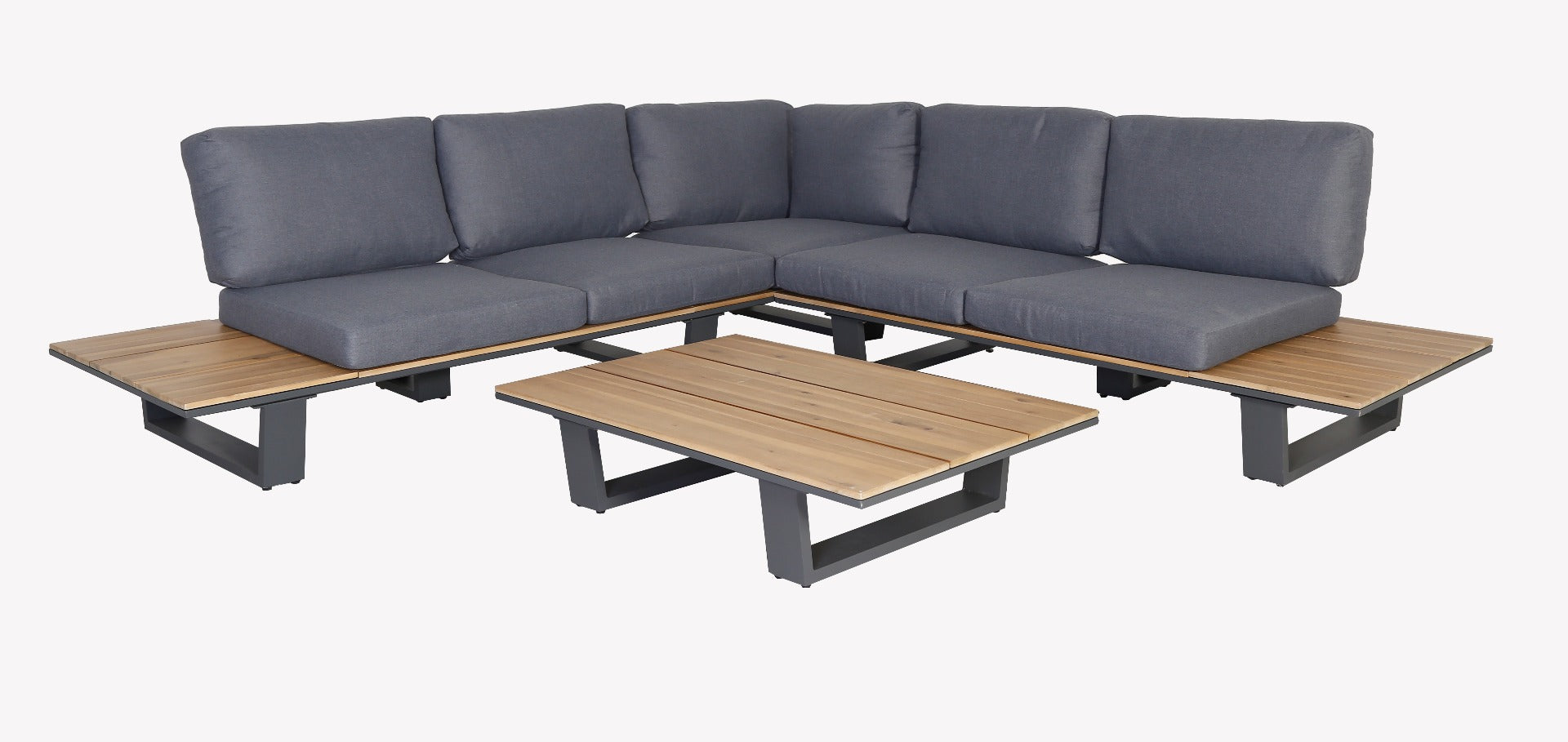 LOTA LOUNGE CORNER SET 3PCS ANTRACIET ALUMINIUM ACACIA TEAK LOOK ANTRACIET OLEFIN KUSSENS